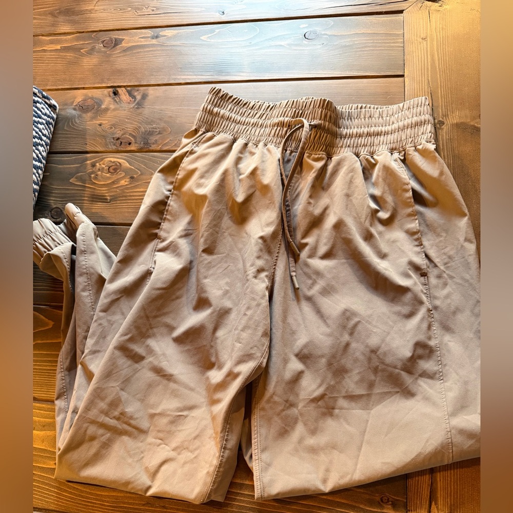 Women's Drawstring Joggers — Tan Elastic-Waist Sweatpants